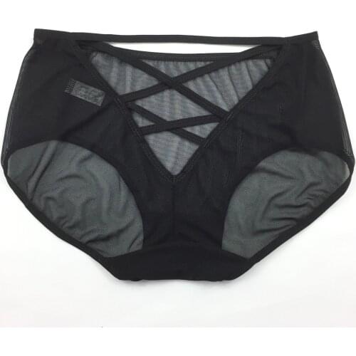 Sexy womens underwear in the waist plus fat and transparent underwear women cross hollow mesh underwear 6754