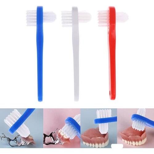 1 PC T-shape Denture Cleaning Brush Multi-Layered Bristles False Teeth Brush Oral Care Tool Bristles & Ergonomic Plastic Handle