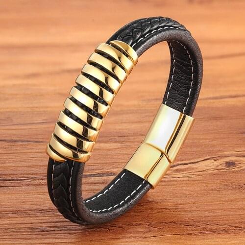 TYO Stainless Steel Magnetic Clasp Genuine Men Bracelet Black Handmade Jelwelry Charm Bangle Punk wristband Gift For Boy Friend