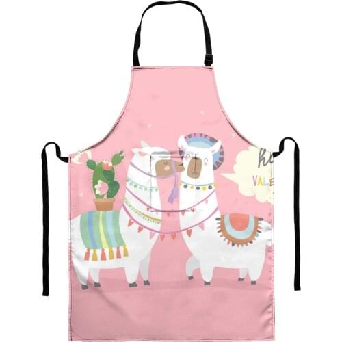 Cute 3D Cartoon Animal Alpaca/Llama Pink Pattern Kids Universal Aprons Home Kitchen Cleaning Adult Baking Accessories Pinafore
