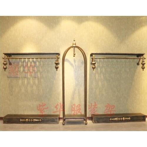 Clothes rack display rack, wall-mounted rack display rack, clothes rack of childrens wear retro-style clothing store for men