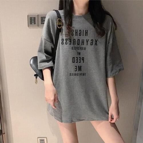 High Quality Women T-shirt Letters Print Short Sleeve Round Neck Women T shirts Cotton Spandex T shirt Femme