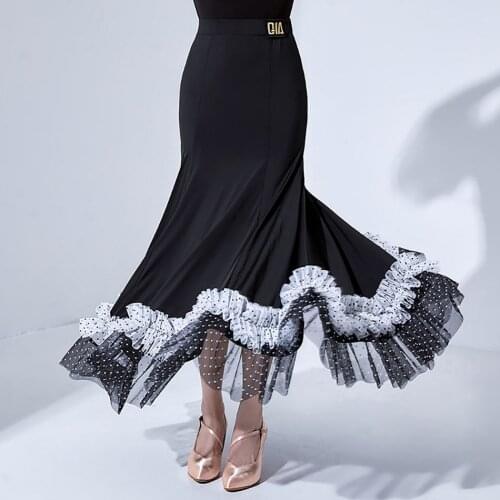 L21208B Yarn Hem Design Lace Line Latin Dance Dress Women Skirt Ballroom Modern Belly Dance Performance Costume Latino Dancewear