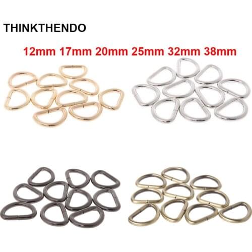 10pcs 12mm 17mm 20mm 25mm 32mm 38mm Inner Width Metal Half Round Shaped Non Welded D Ring DIY Accessories