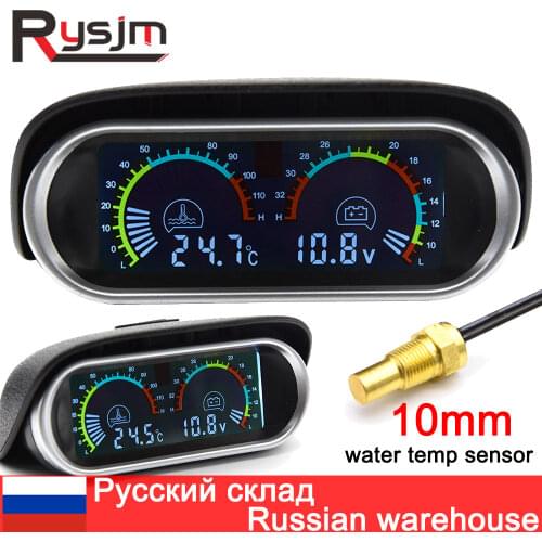2 in 1 LCD voltmeter for car water temperature gauge universal digital motor temp sensor 10mm car motorcycle auto Volt Meter 12v