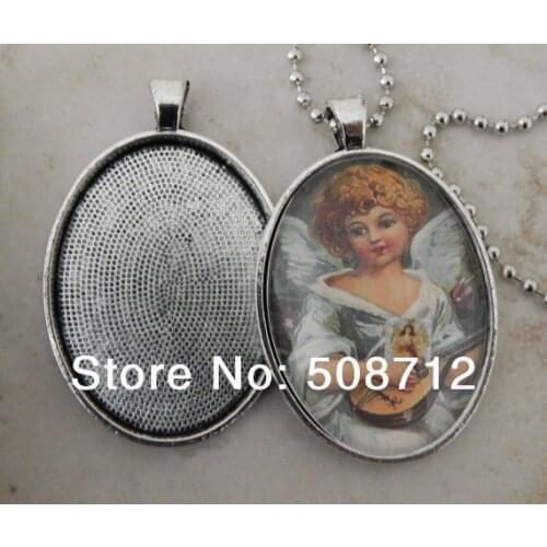 30sets 30x40mm Antique silver plated Oval Pendant Tray Blanks / Pendant Settings with Matching Glass Cabochons