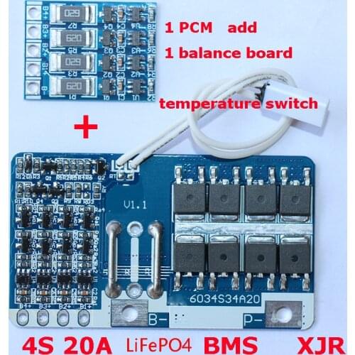 4S 20A 12.8V LiFePO4 BMS/PCM/PCB battery protection circuit board for 4 Packs 18650 Battery Cell with temperature switch