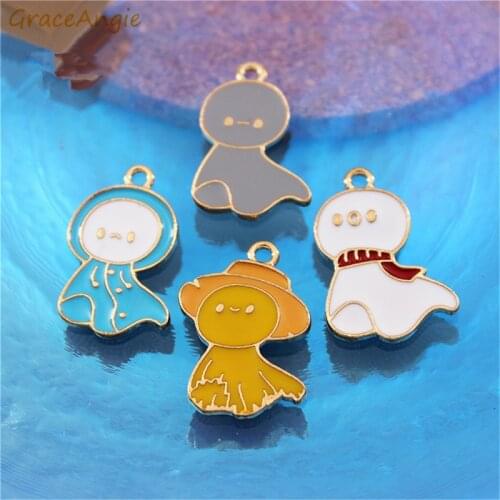 8pcs/pack Enamel Charms Japanese cartoon sunny doll DIY jewelry dripping alloy pendant earrings keychain pendant accessories New