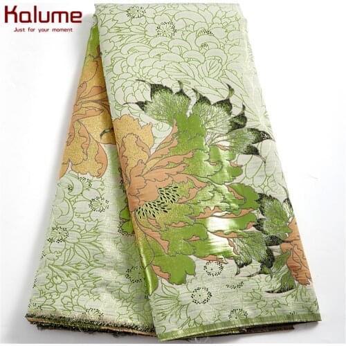 Kalume Sew Lace Fabric 5 Yards 2021 High Quality African Brocade Tulle Lace Fabric Green Gilding For Sew Diy Dress Wedding F2485