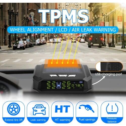 Solar Car TPMS 4 Sensors Internal/External Large-capacity Built-in Battery LCD Display Auto Accurate Tire Pressure Monitoring