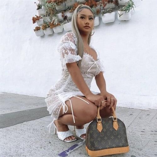 Celebrity Bandage Dress Sexy Square Collar Backless Short Sleeves Khaki Lace Mini Dress Elegant Femal Night Club Party Dress