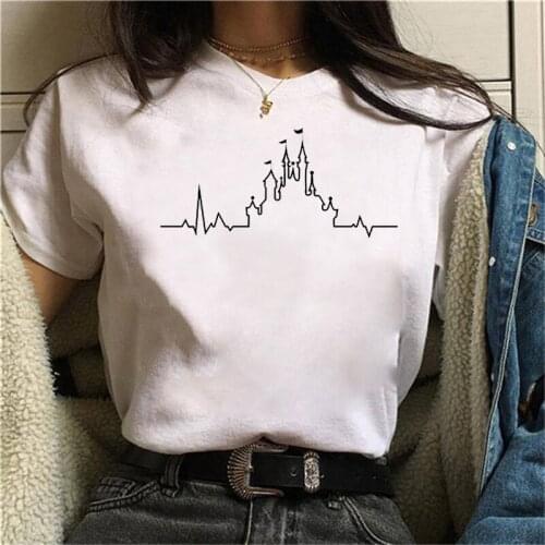 White Short Sleeve Tees Tops Woman Clothes Cat Heartbeat Lifeline Printed Tshirt Women Casual Funny T Shirts Femme