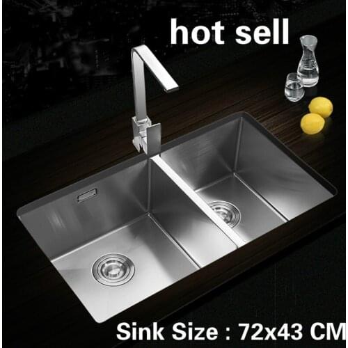 Free shipping Hot sell stainless steel kitchen manual sink double groove ordinary thickening durable 72x43 CM