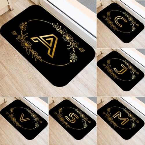 Golden Letters Decorative Porch Doormat 40X60cm Black Carpets Kitchen Bathroom Home Anti-Slip Floor Mats Nordic Style Indoor Rug