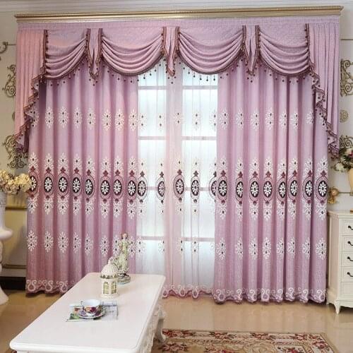 European Classical Embroidery Curtains Modern Minimalist for Living Room Bedroom Floor Water-soluble Embroidery Curtains Valance
