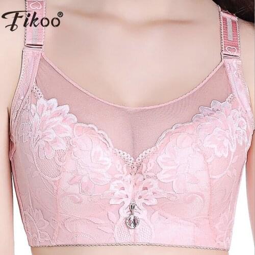 Fikoo Women Lace Bras with Mesh B C Cups Brassiere for Plus Size Lady White Black Beige 34 36 38