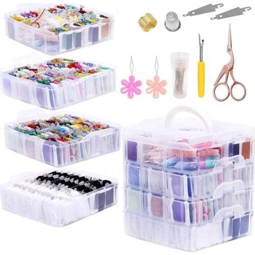 KAOBUY 240pcs Embroidery Floss, 150Colors Friendship Bracelets Floss With 4-Tier Transparent Organizer Storage Box