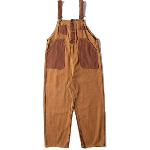 Japanese retro stitching overalls vintage two-sided wear couple loose straight-leg overalls men