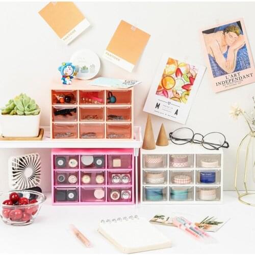 Nine-grid Storage Box Dust-proof Transparent Cosmetic Storage Box Ins Desktop Jewelry Stationery Drawer Cabinet Bedroom Decor