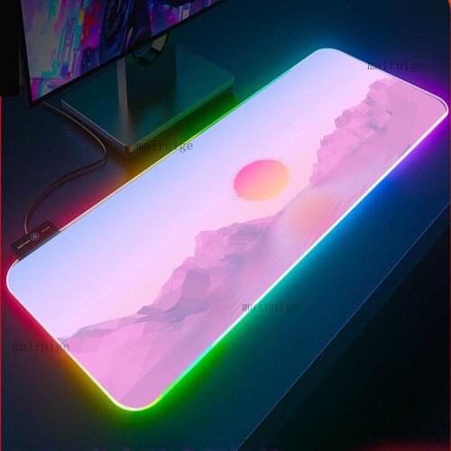 Pink Sunrise Clouds RGB Mousepad XXL Gaming Accessories Pink Girl Heart USB Anti-skid Pad Gamer Notebook LED Keyboards Desk Mat