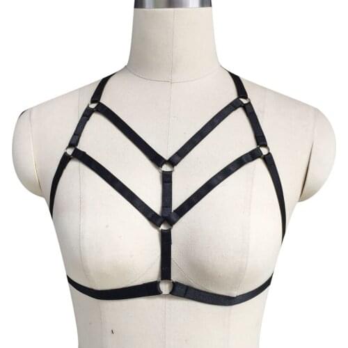 New Hot Women Bra harness Elastic Adjust size top Open Cage bra harness Goth Harajuku harness Rave wear hand made