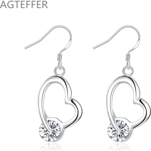 AGTEFFER 925 Sterling Silver Fashion Heart AAA Zircon Earrings For Women Best Gift Wedding Engagement Jewelry