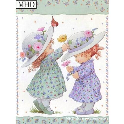 Cartoon 5d diy diamond painting two small children full square drill resin home decoration 3D mosaic diamond embroidery kit MAB