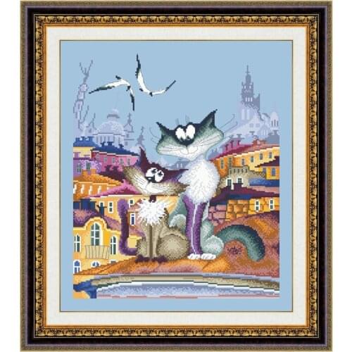 Clear stock A gorgeous city cat cross stitch kit cartoon 18ct 14ct 11ct count canvas stitchembroidery DIY handmade needlework