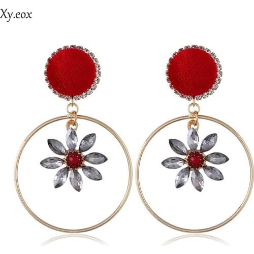 New Jewelry Crystal Flowers Droplet Tassel Stud Earrings For Women Gifts