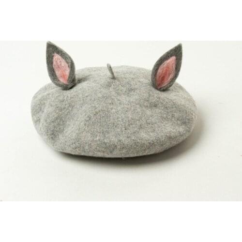 Europe and the United States in autumn and winter new handmade cartoon ear decoration wool beret painter Hat Sen family wool hat