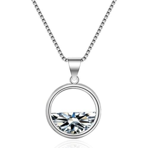 New Arrival 925 Sterling Silver Fashion Shiny Crystal Round Design Ladies`pendant Necklaces Jewelry Women Box Chain Wedding Gift