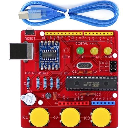 OPEN-SMART Red DIY ATmega328P Development Board Module CH340 Driver with Buzzer LED Button Compatible for Arduino