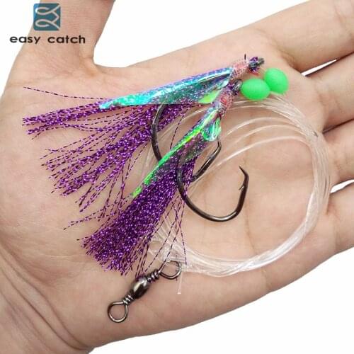 40pcs=20packs Fish Skin Bait Sabiki Rigs 2 Arm Big Hooks Sea Fishing Purple Flasher Bait Rigs With Barrel Swivel For Herring
