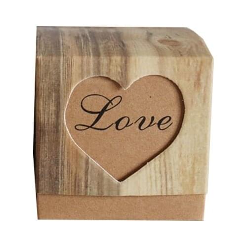 Drop shipping Kraft Paper Box Gift Box Packaging with Heart Window Wedding Favour Dragees Box Festive & Party Supplies