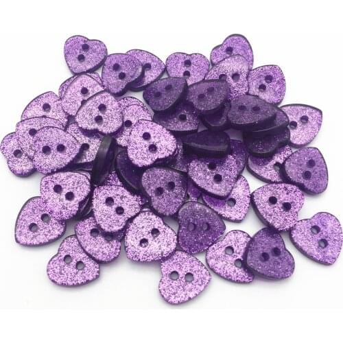 500pcs 12x13mm Purple Heart Buttons Glitter Resin Sparkle 2 Holes Button Embellishments Scrapbooking Cardmaking