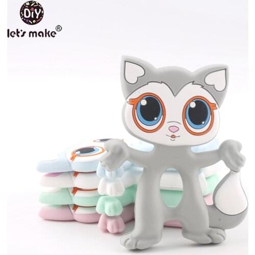 Lets make Silicone Cats Pendant Teethers 5pcs BPA Free Cartoon Pussycat DIY Teething Nursing Necklace Charms Baby Teethers