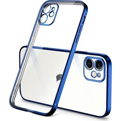 Luxury Plating Frame Clear Square Phone Case For iPhone 11 12 Pro Max Mini XS Max XR X 8 7 6s 6 Plus SE 2020 Silicone Cover Case