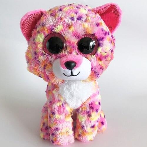 Ty Beanie Boos 6" 15 cm Big Eyes Pink Leopard Series Cute Appease Sleeping Stuffed Plush Animal Doll Toy Gift for Boys and Girls