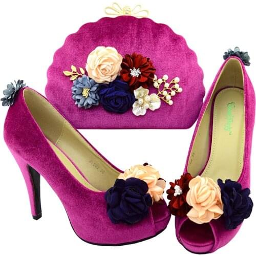 2020 Purple Color African Women Shoes and Bag Set Decorated with Rhinestone Italian Shoes with Matching Bag Set Italy Shoes