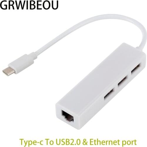 Usb3.1 type-c port to usb hub & RJ45 100Mbps ethernet port cable adapter usb-c to usb2.0 hub wired network for laptop macbook pc