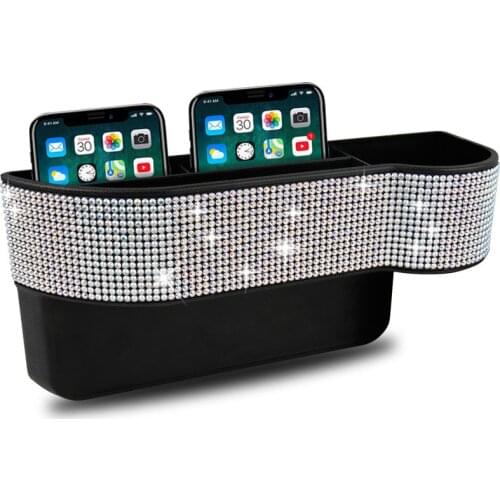 Diamond-studded Car Storage Box Seat Gap Drink Holder Universal Multifunction Auto Organizer Box Automotive Interior Supplies