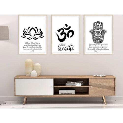 Yoga Buddha Hamsa Hand Poster Motivational Quostes Canvas Print Minimalist Wall Art Picture Painting Lotus Flower Home Decor