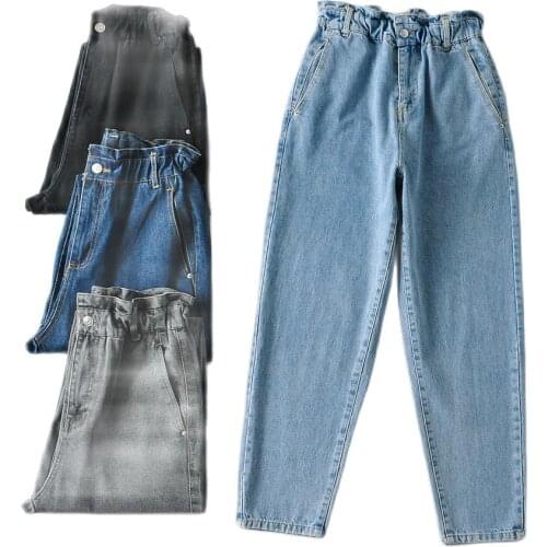 2021 Autumn Winter Women Vintage Designer Stretch High Waist Jeans Harem Pants Female Washed Loose Black Blue Denim Trousers