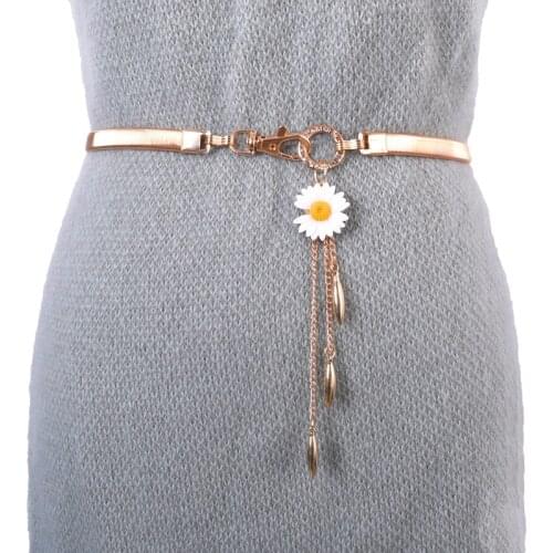 Women Belt Chrysanthemum Tassel Metal Chain Womens Belts Fashion Casual Jewelry Dress Decoration Belts Female Slim Belt Fine Wa