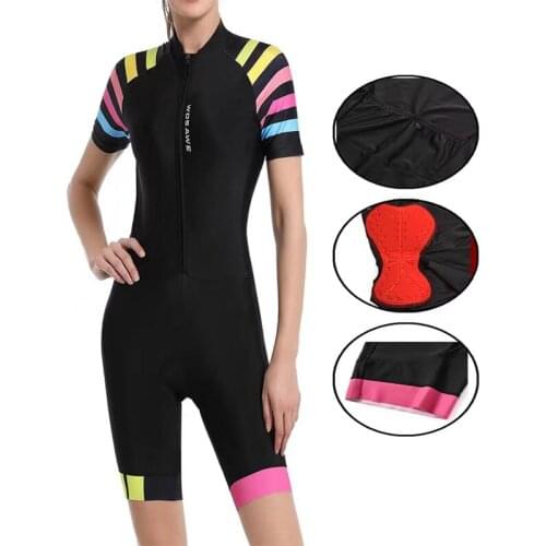 2021 Womens Triathlon Short Sleeve Cycling Jersey Sets Skinsuit Slim and Breathable Bicycle Clothing Bike Shorts Jumpsuit