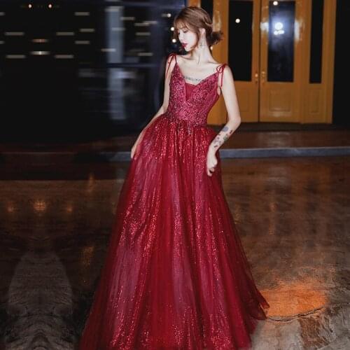 High Waist Can Usually Wear Wine Red Elegant Sleeveless Evening Dress Skirt Women Champagne Junoesque Lace Up Prom Dress A239