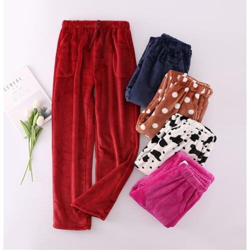 Winter Warm Women Home Pants Flannel Home Clothes Lounge Wear Thick Flannel Womens Pajamas Pants Winter Homewear Female Pajamas