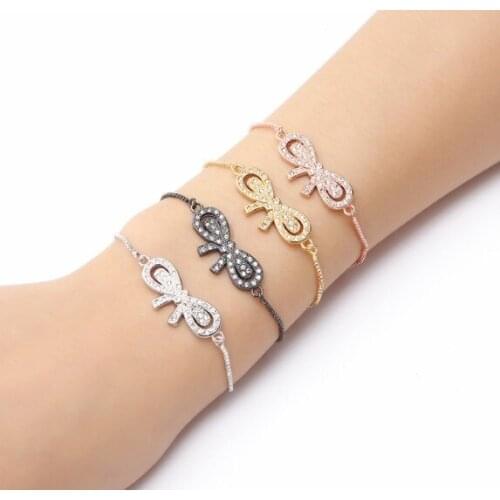 Gold silver Chain micro pave cz Zircon Cubic Zirconia bracelet rope adjusted Macrame dgb41 Bow Bangle Jewelry Women