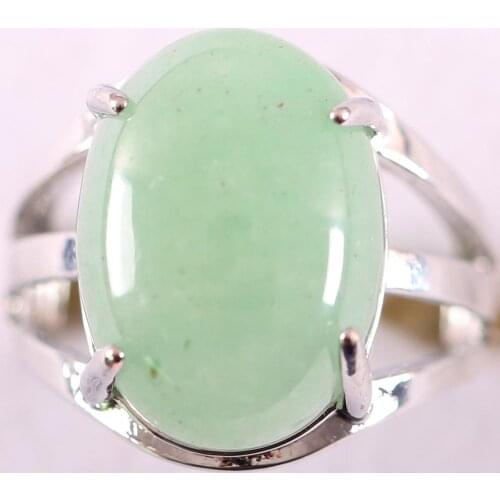 1Pcs Jewelry Gift Adjustable Ring For Women Natural Stone Oval CAB Cabochon Bead Green Aventurine Finger Ring Z186