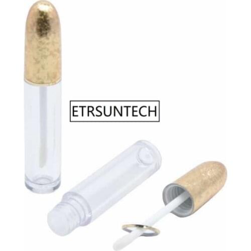 100pcs Transparent Plastic Empty Makeup Lipgloss Bottle, Clear Hollow Gold Bullet Shaped Lip Gloss Tube, Lipstick Package F3036